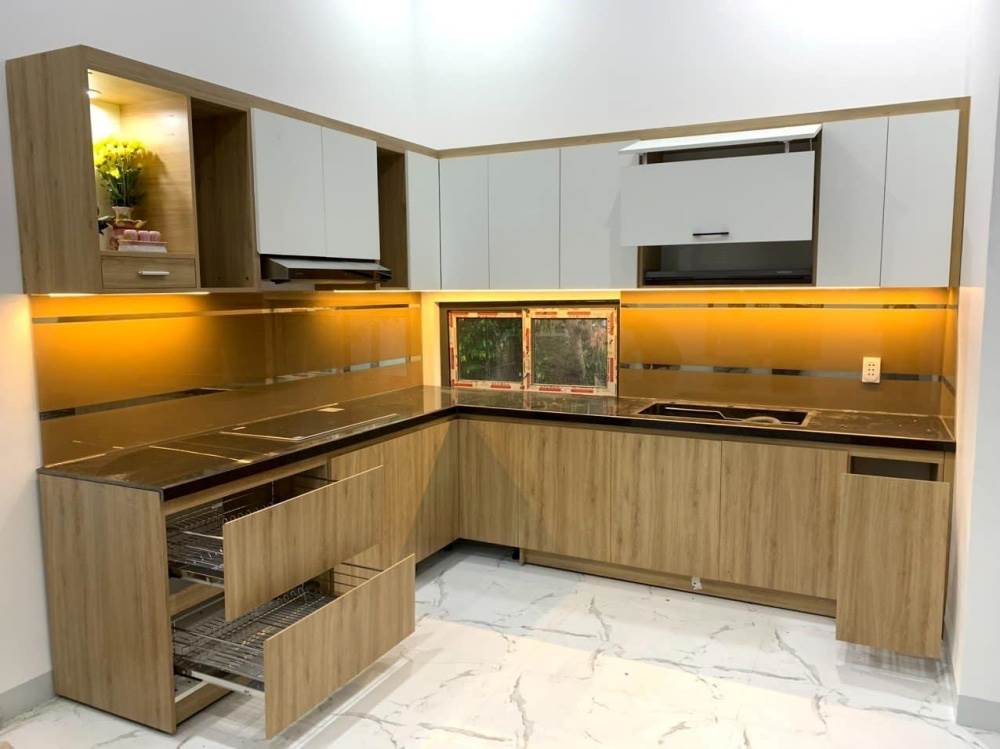 Tủ bếp nhôm vân gỗ