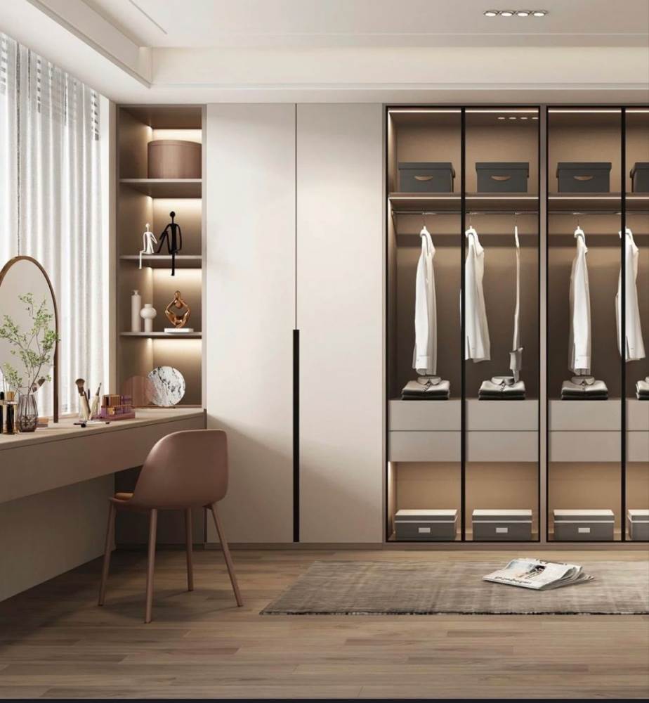 Tủ Quần Áo Âm Tường Nhôm Kính