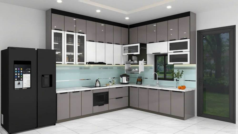 Mẫu Tủ Bếp Chữ L Nhôm Kính Đẹp