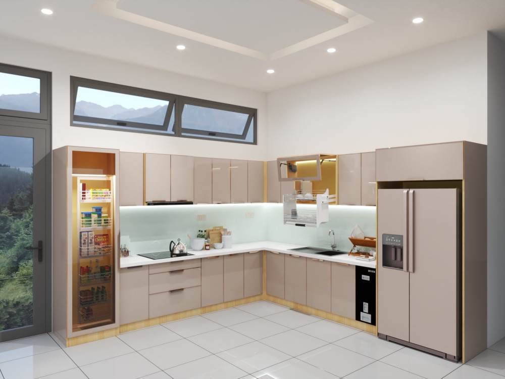 Tủ bếp nhôm kính treo tường