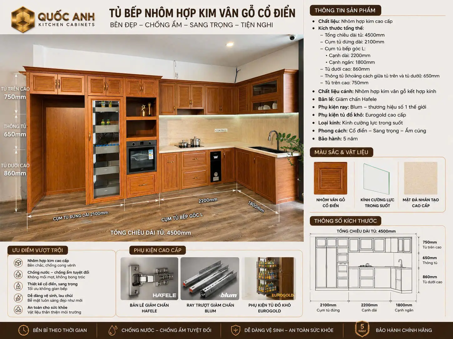 Tủ Bếp Nhôm Vân Gỗ
