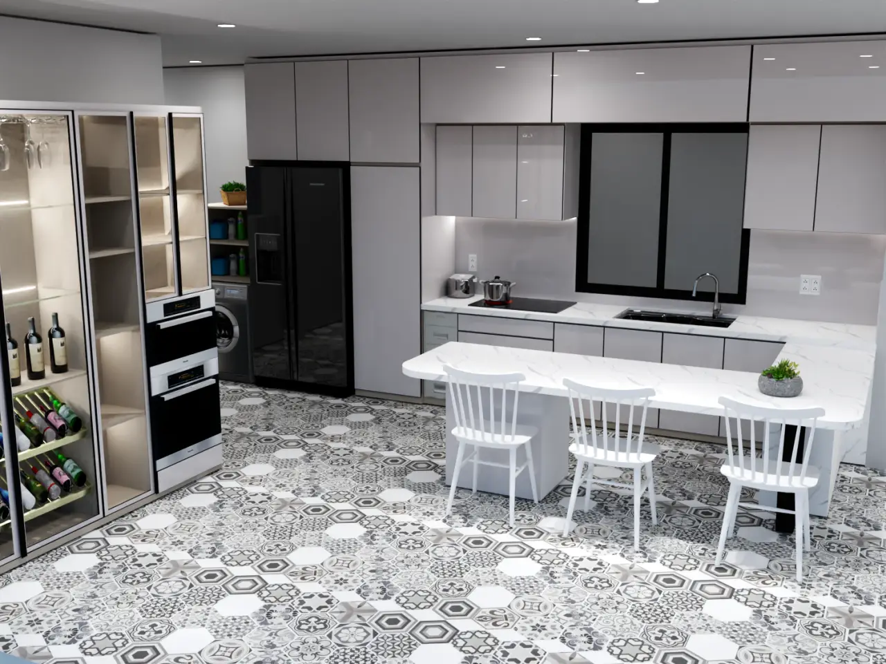 Tủ Bếp Inox Cánh Kính