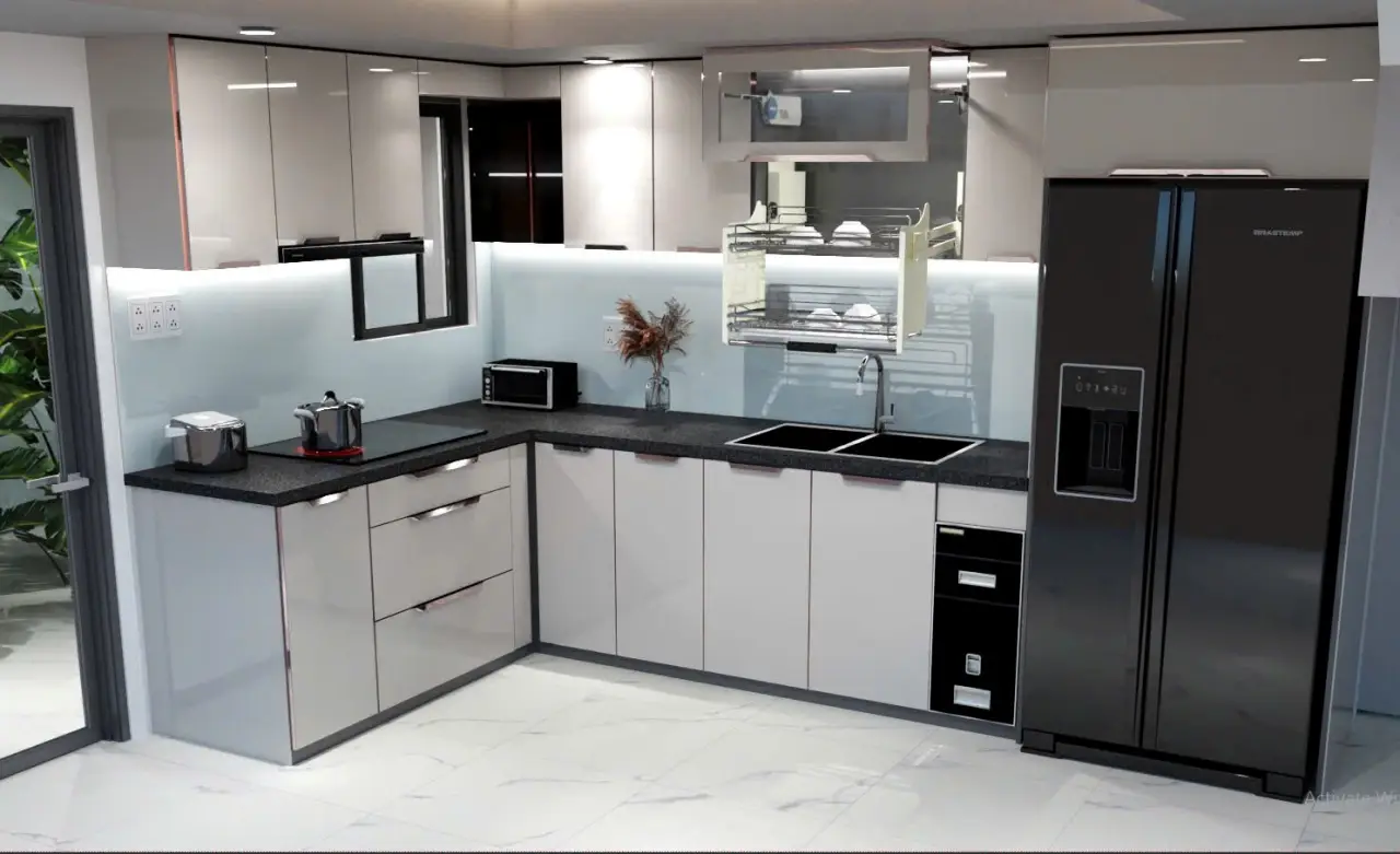 Tủ Bếp Nhôm Kính Sơn Tĩnh Điện