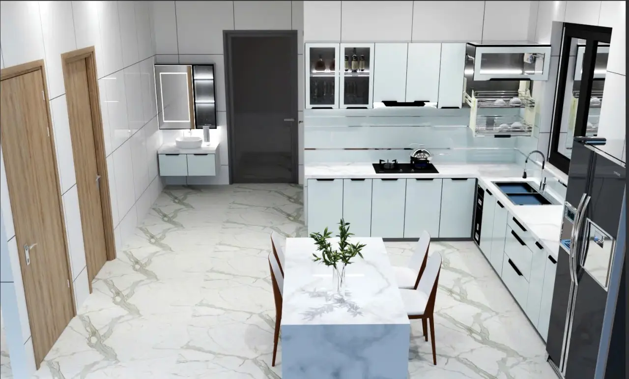 Tủ Bếp Nhôm Kính Sơn Tĩnh Điện