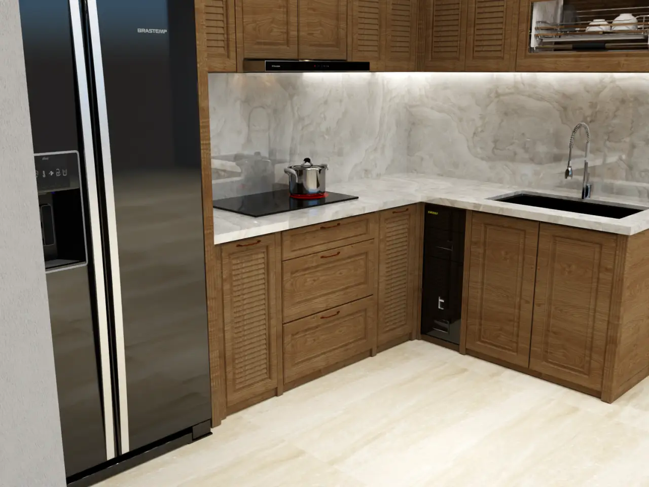 Tủ Bếp Nhôm Vân Gỗ