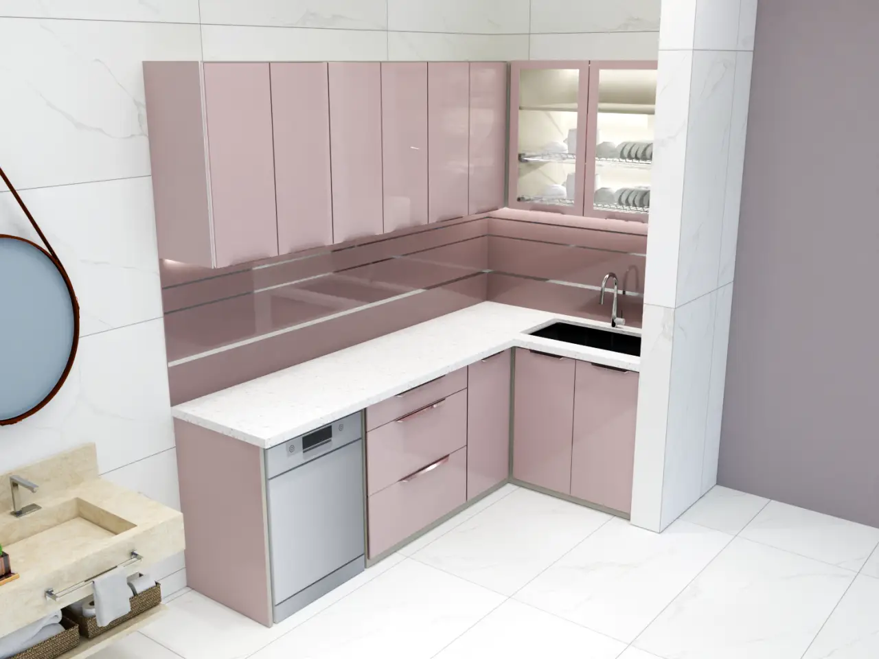 Tủ Bếp Nhôm Lá Ghép 