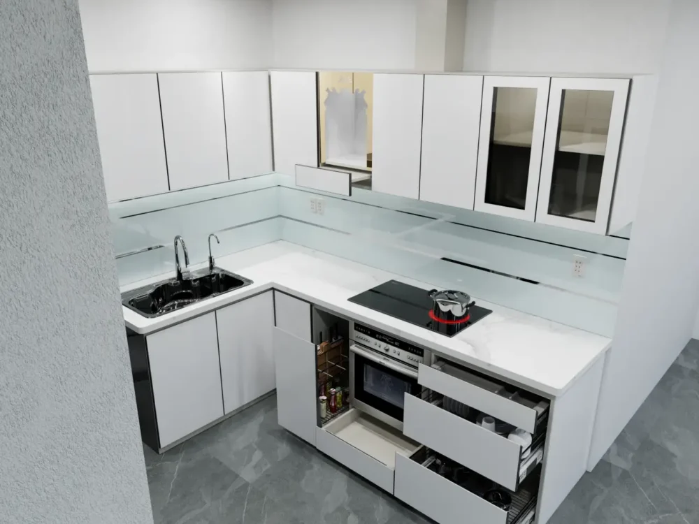 Tủ Bếp Nhôm Trắng Sứ