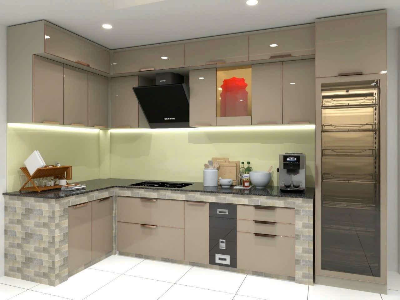 tủ bếp nhôm cánh kính