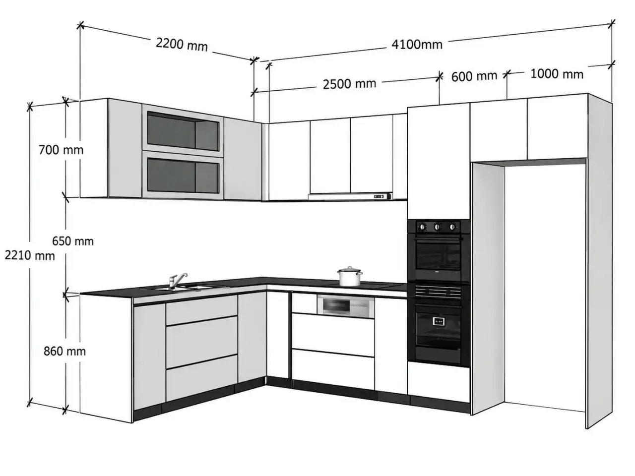 Kích Thước Tiêu Chuẩn Tủ Bếp Nhôm Kính