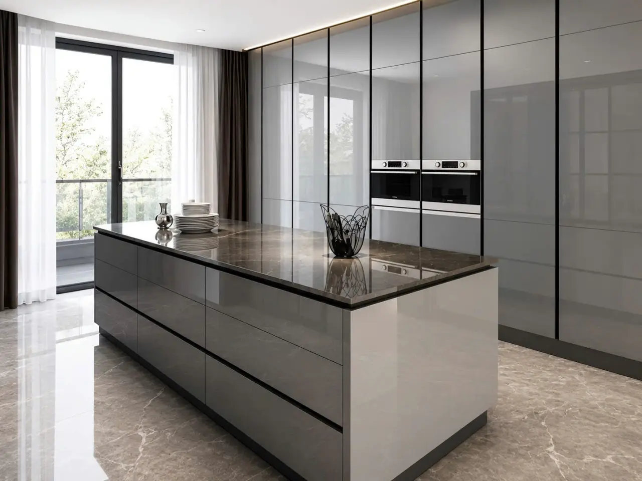 Tủ Bếp Inox Cánh Kính