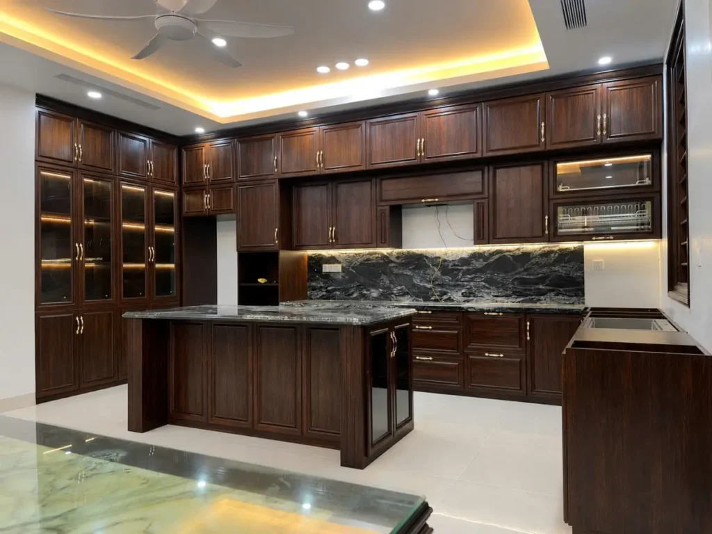 tủ bếp nhôm vân gỗ